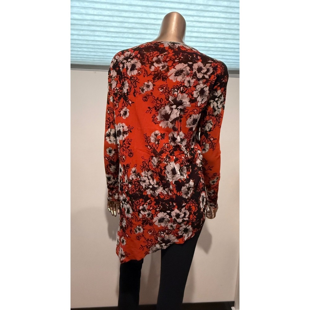 Fuzzi Womens Floral Mesh Stretch Long Sleeve Asymmetric Top Blouse Italy Made/S - Picture 6 of 8